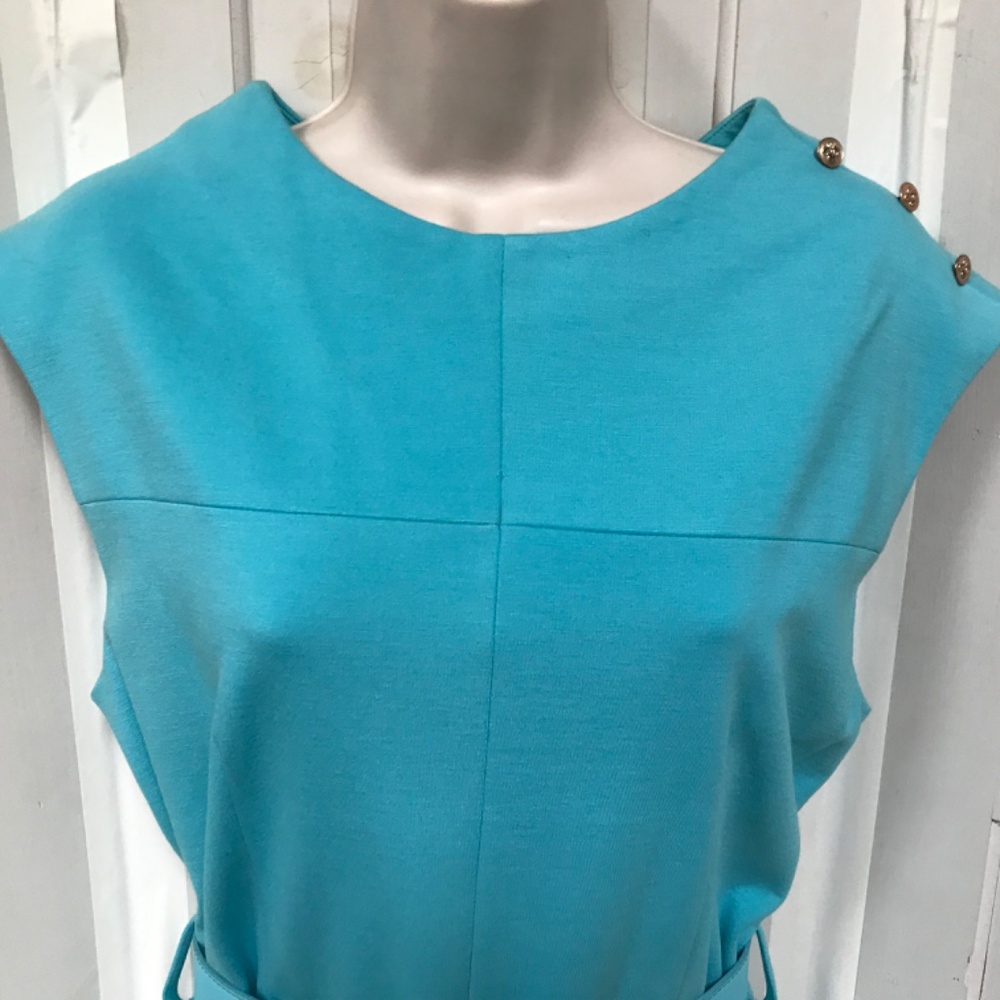 Tyler Boe Sleeveless Turquoise Belted Dress - Picture 8 of 15